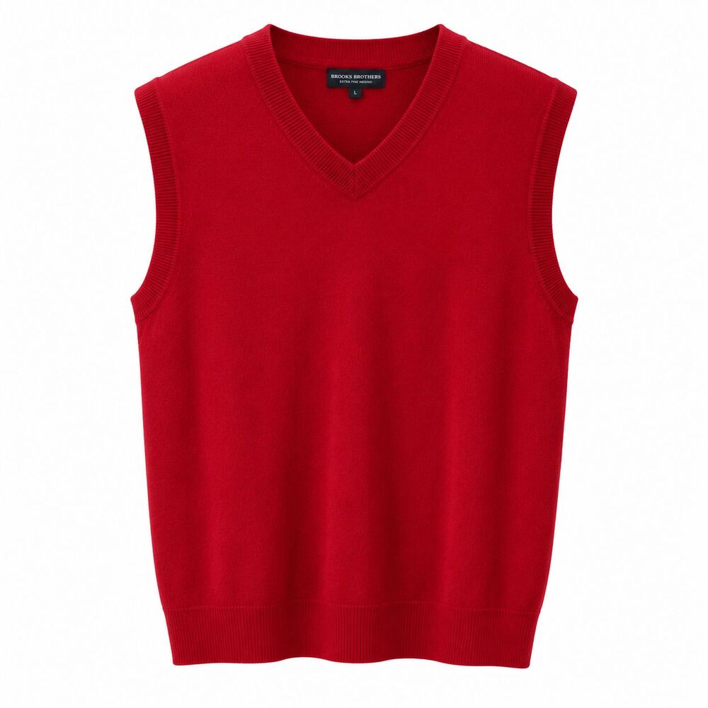 Hart Schaffner Marx Mens XL Sweater Vest Red Merino Wool V Neck Pullover Knit